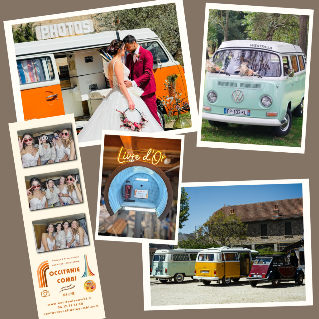 pack premium mariage en Occitanie 
combi vw 2cv photobooth livre d'or vidéo