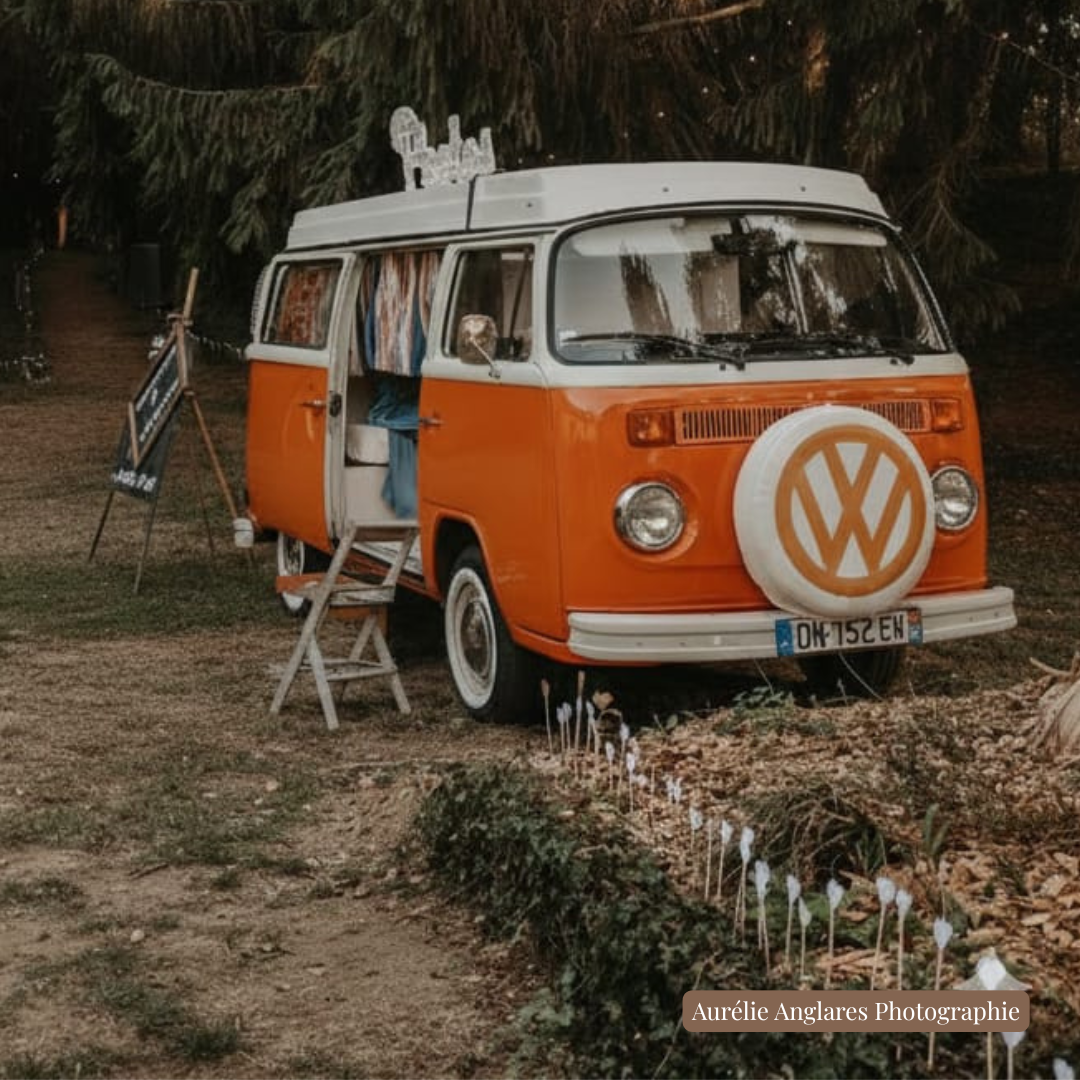 combi t2 Volkswagen orange occitanie mariage événementiel